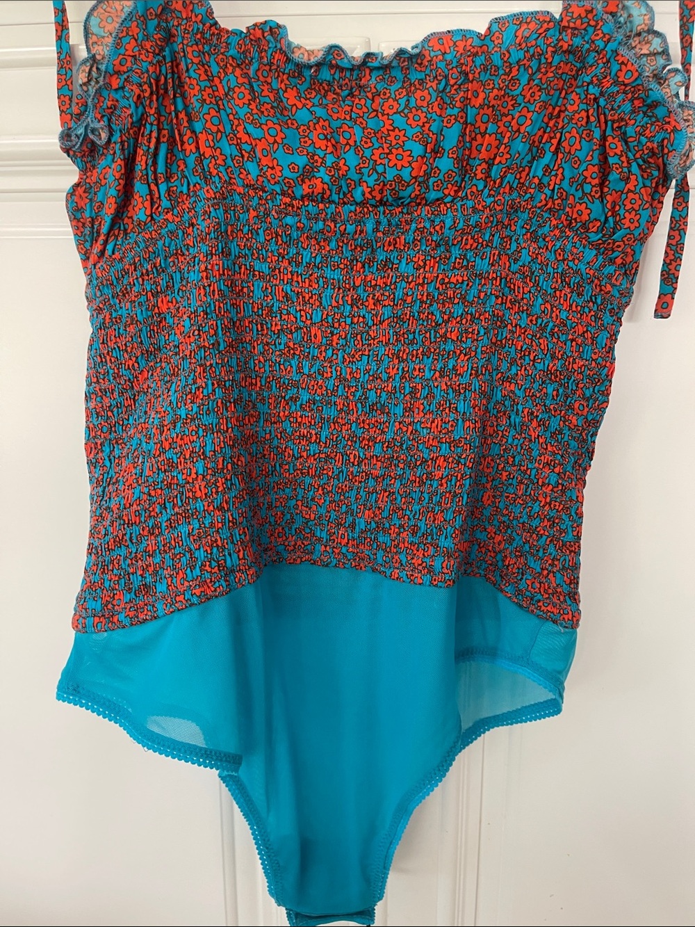Intimately Free People Bardot Bodysuit size M teal orange-red combo - Picture 4 of 16